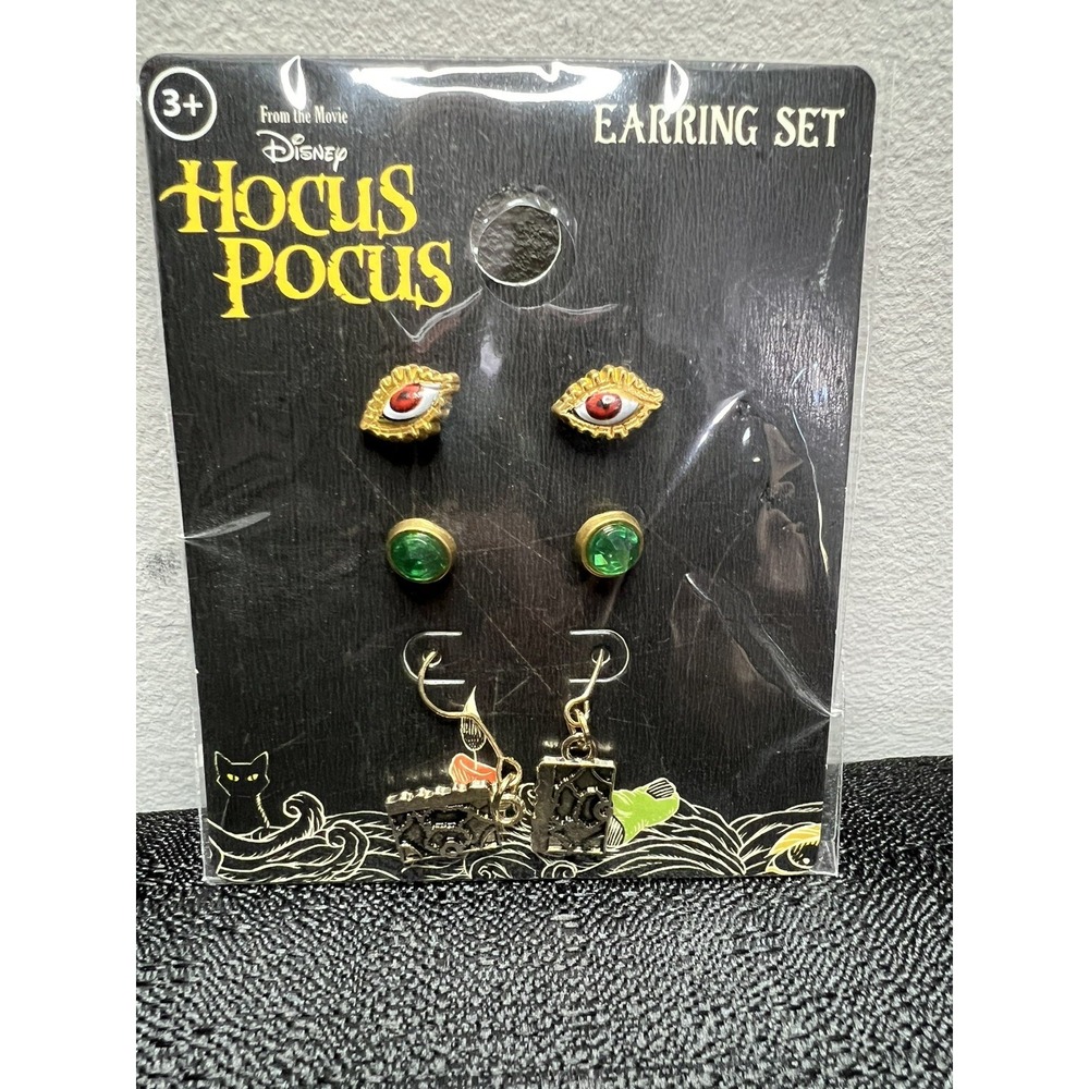Disney Hocus Pocus Winifred Sanderson Black Flame Candle Earrings‎ Set New